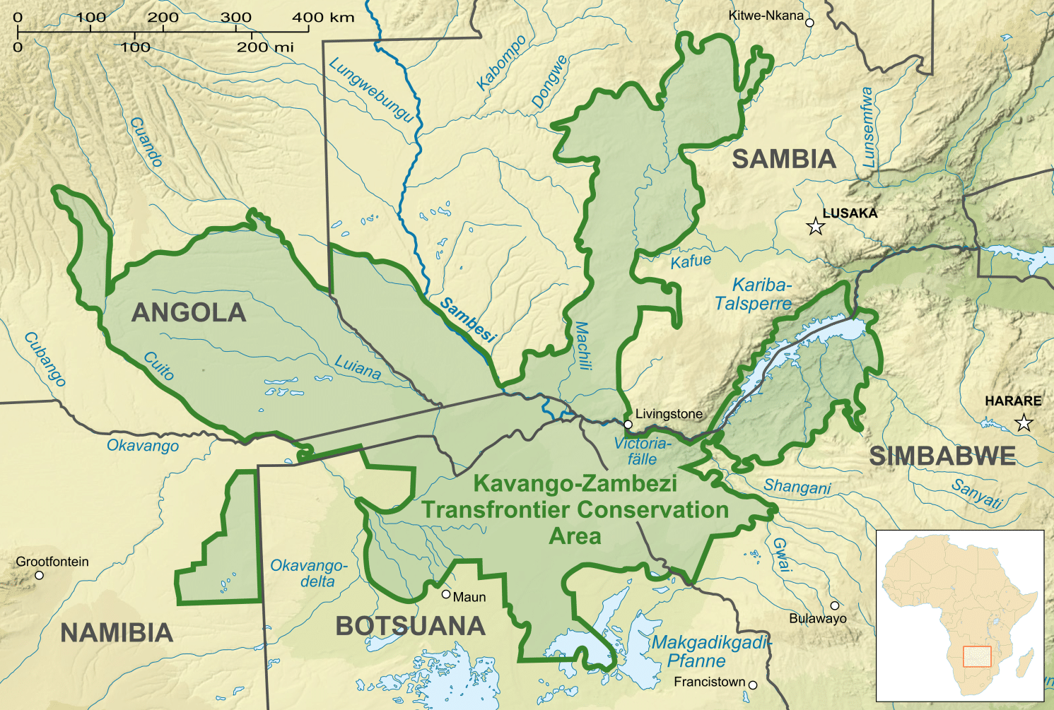 Kavango Zambezi Transfrontier Conservation map de